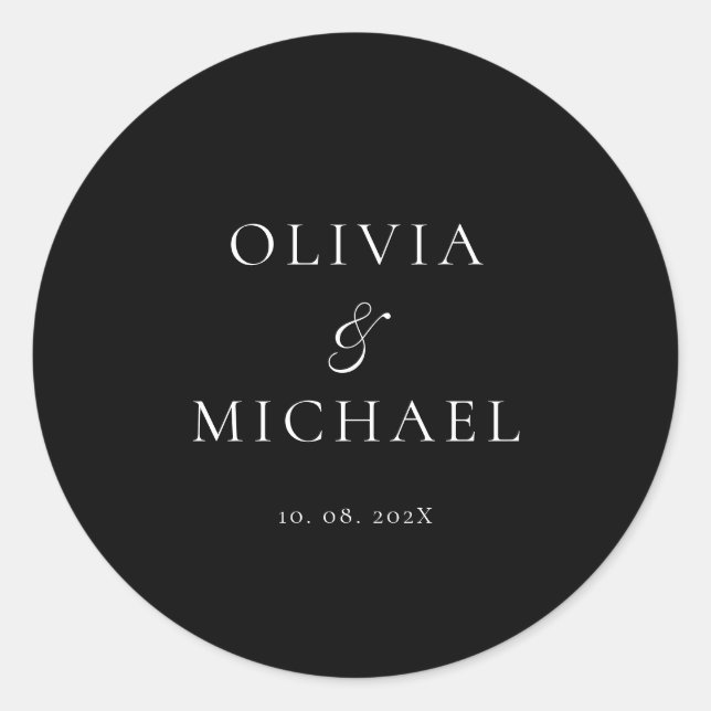 Sticker Rond Chic Script Black Minimalist Wedding (Devant)