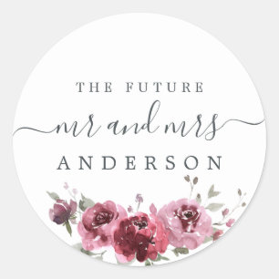 Sticker Rond Chic Script Future M. Mme Burgundy Floral