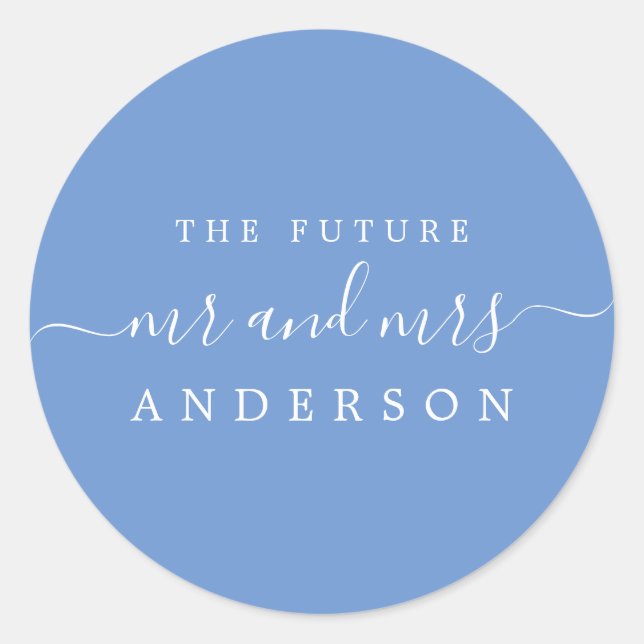 Sticker Rond Chic Script Future M. Mme Cornflower Mariage bleu (Devant)