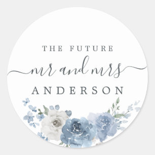 Sticker Rond Chic Script Future M. Mme Dusty Blue Floral