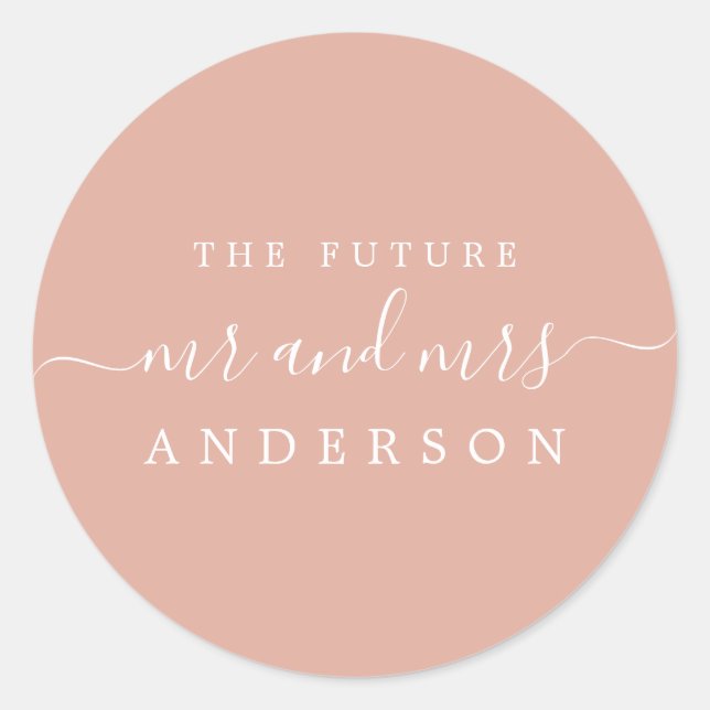 Sticker Rond Chic Script Future M. Mme Dusty Mariage rose (Devant)