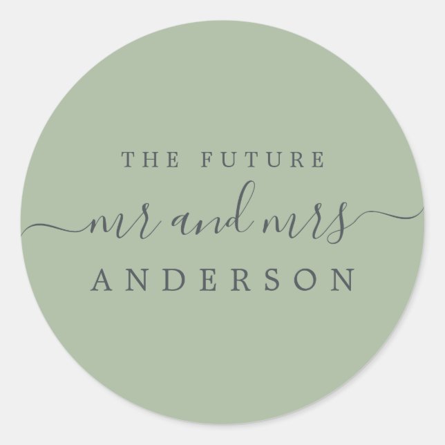 Sticker Rond Chic Script Future M. Mme Laurel Mariage verte (Devant)
