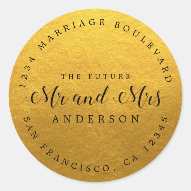 Sticker Rond Chic Script Future M. Mme Mariage Adresse de retou (Devant)