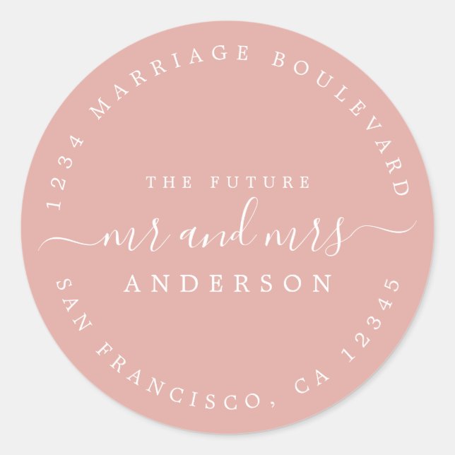 Sticker Rond Chic Script Future M. Mme Mariage Adresse de retou (Devant)