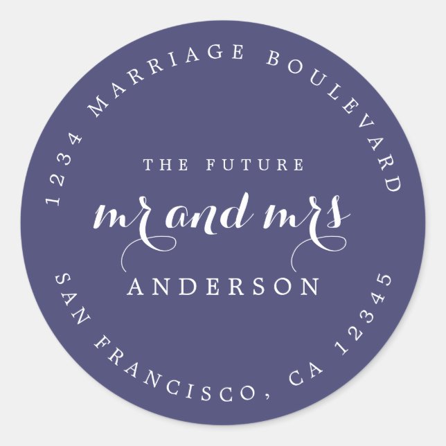 Sticker Rond Chic Script Future M. Mme Mariage Adresse de retou (Devant)