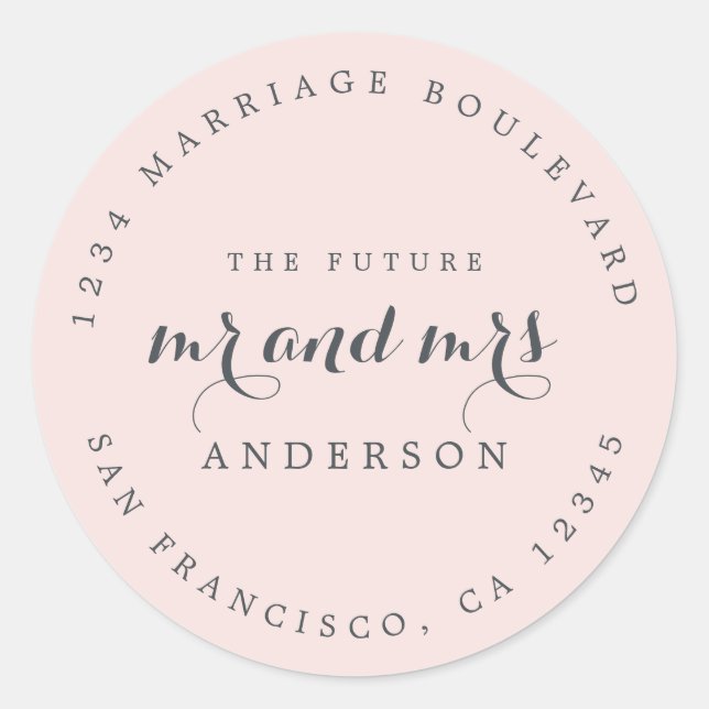 Sticker Rond Chic Script Future M. Mme Mariage Adresse de retou (Devant)