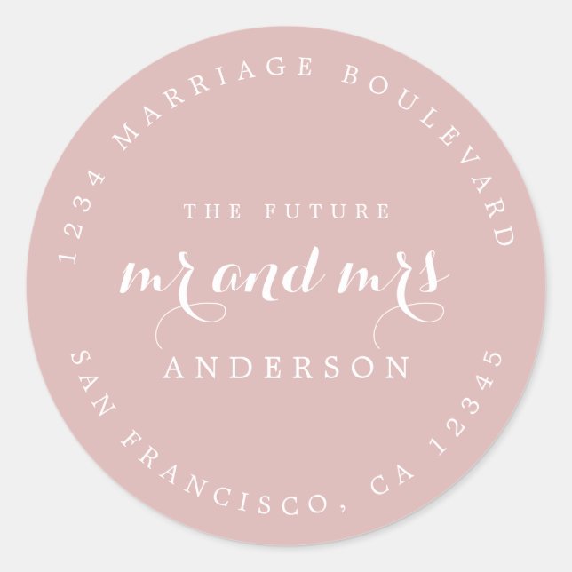 Sticker Rond Chic Script Future M. Mme Mariage Adresse de retou (Devant)