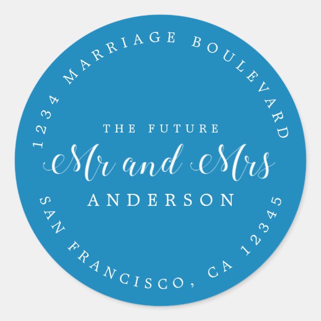 Sticker Rond Chic Script Future M. Mme Mariage Adresse de retou (Devant)
