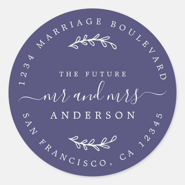 Sticker Rond Chic Script Future M. Mme Mariage Adresse de retou (Devant)