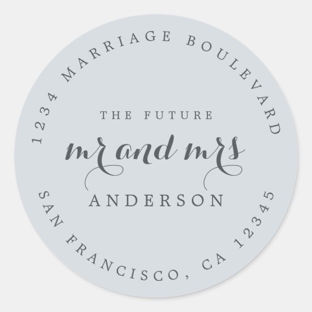 Sticker Rond Chic Script Future M. Mme Mariage Adresse de retou (Devant)