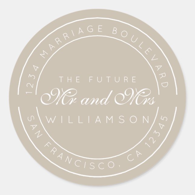 Sticker Rond Chic Script Future M. Mme Mariage Adresse de retou (Devant)