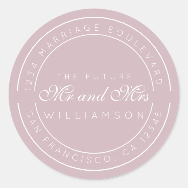 Sticker Rond Chic Script Future M. Mme Mariage Adresse de retou (Devant)