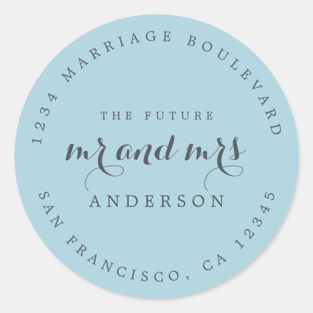 Sticker Rond Chic Script Future M. Mme Mariage Adresse de retou (Devant)