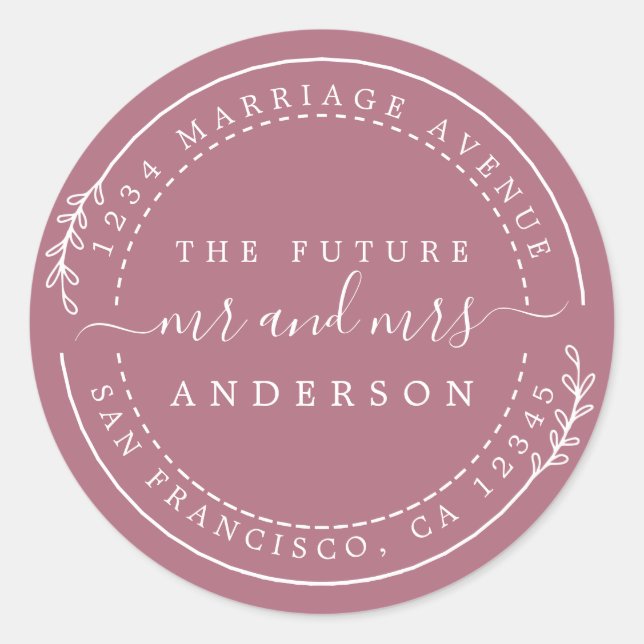 Sticker Rond Chic Script Future M. Mme Mariage Adresse de retou (Devant)