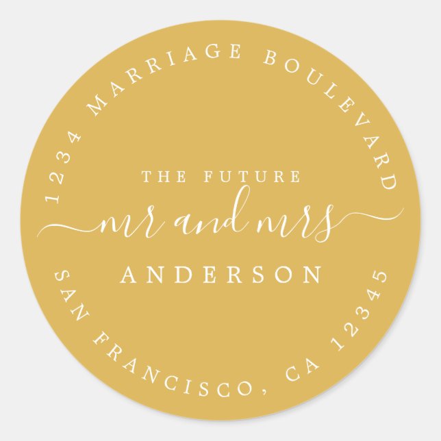 Sticker Rond Chic Script Future M. Mme Mariage Adresse de retou (Devant)