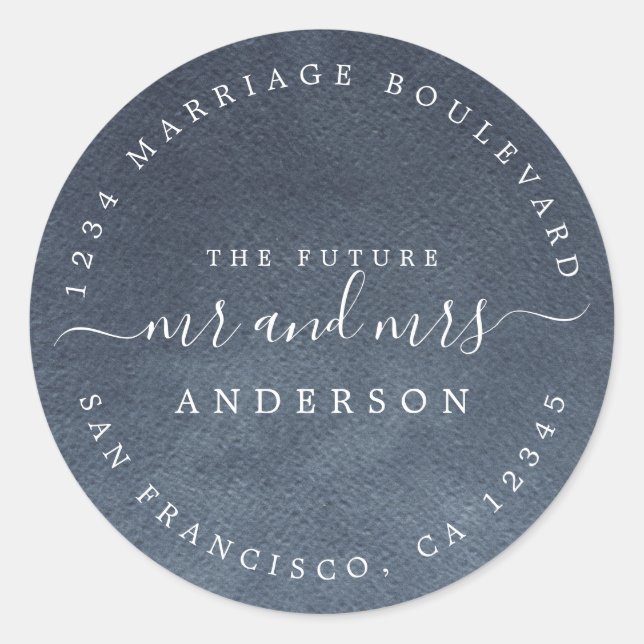 Sticker Rond Chic Script Future M. Mme Mariage Adresse de retou (Devant)