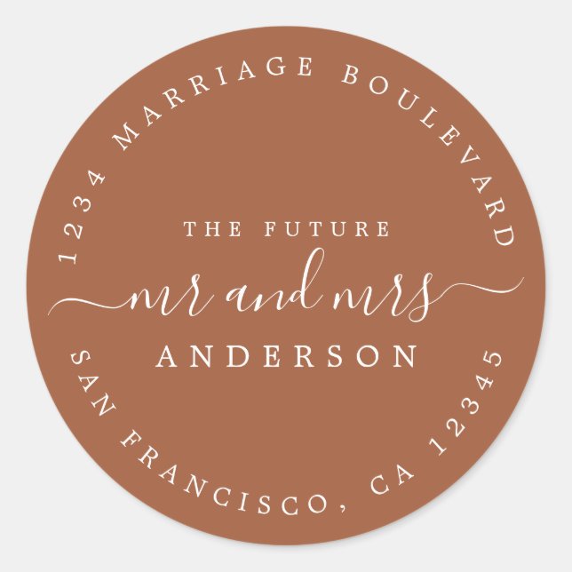 Sticker Rond Chic Script Future M. Mme Mariage Adresse de retou (Devant)