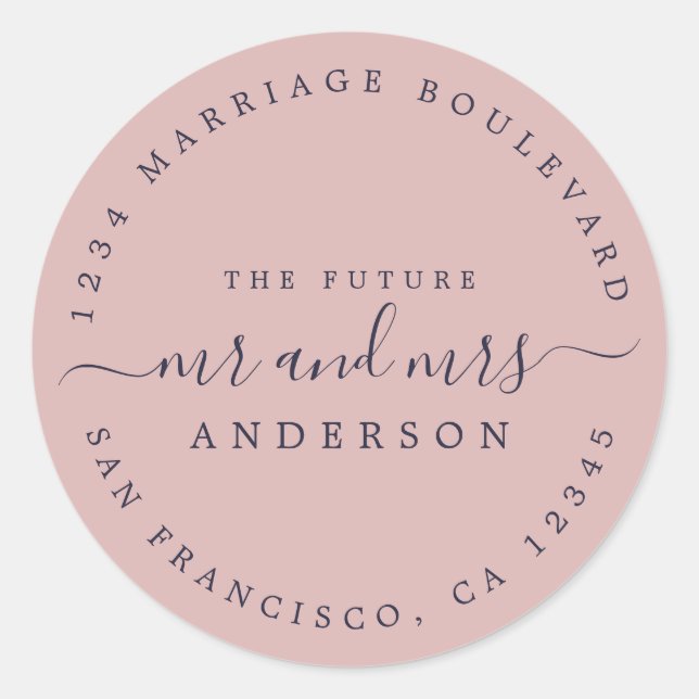 Sticker Rond Chic Script Future M. Mme Mariage Adresse de retou (Devant)