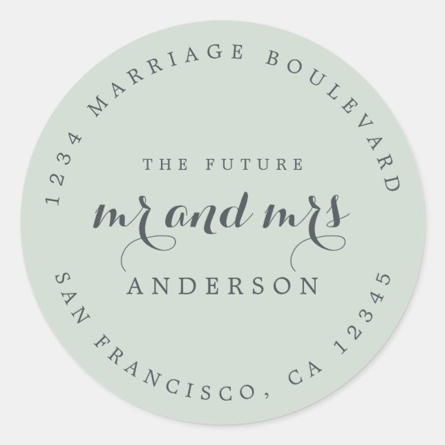 Sticker Rond Chic Script Future M. Mme Mariage Adresse de retou (Devant)