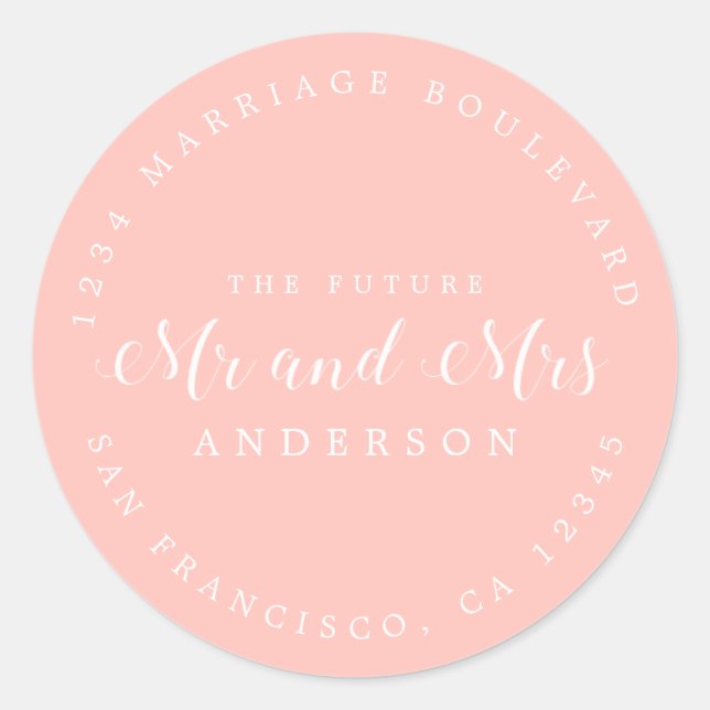 Sticker Rond Chic Script Future M. Mme Mariage Adresse de retou (Devant)