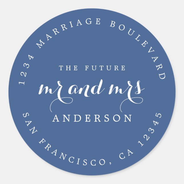 Sticker Rond Chic Script Future M. Mme Mariage Adresse de retou (Devant)