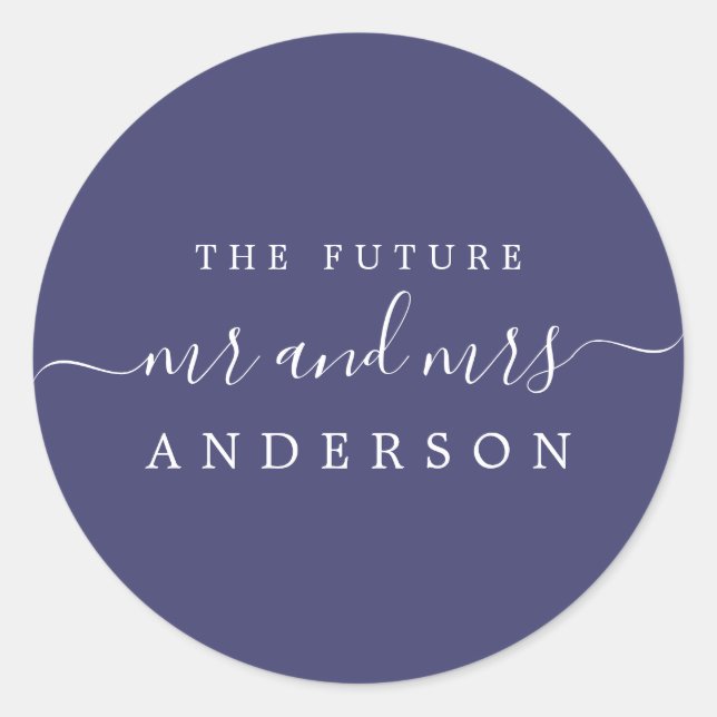 Sticker Rond Chic Script Future M. Mme Marine Mariage bleu (Devant)