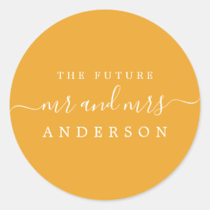 Sticker Rond Chic Script Future M. Mme Mellow Mariage Jaune