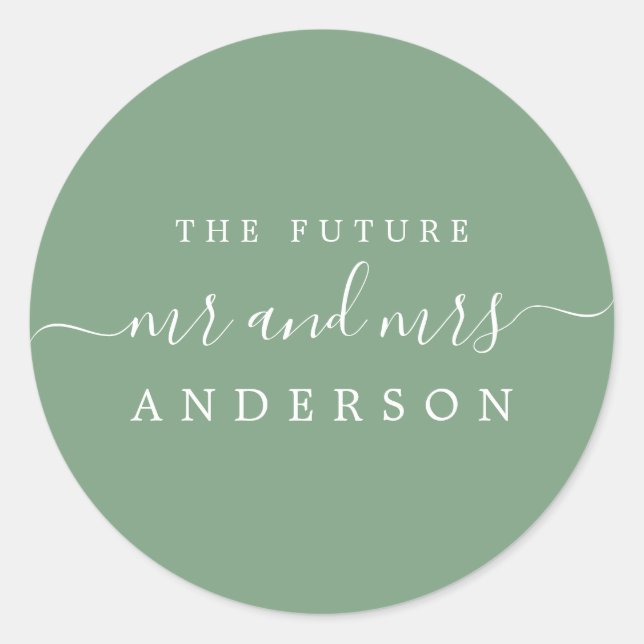 Sticker Rond Chic Script Future M. Mme Mineral Green Mariage (Devant)