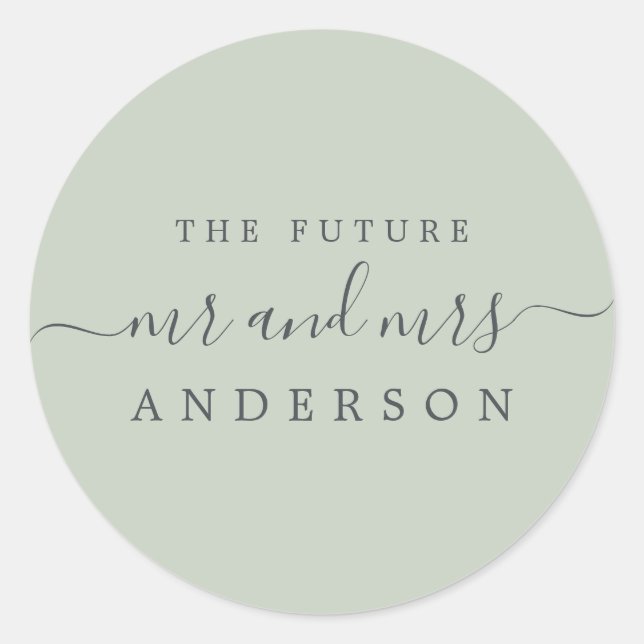 Sticker Rond Chic Script Future M. Mme Pastel Mariage verte (Devant)