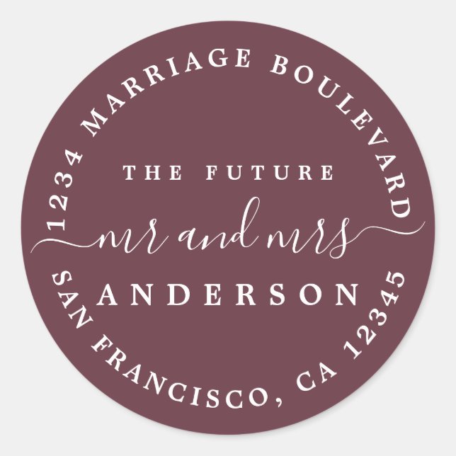 Sticker Rond Chic Script Future M. Mme Retour Adresse Bourgogne (Devant)