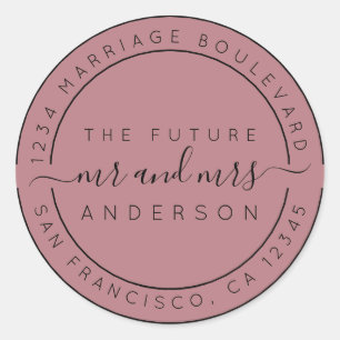Sticker Rond Chic Script Future M. Mme Retour Adresse Purple