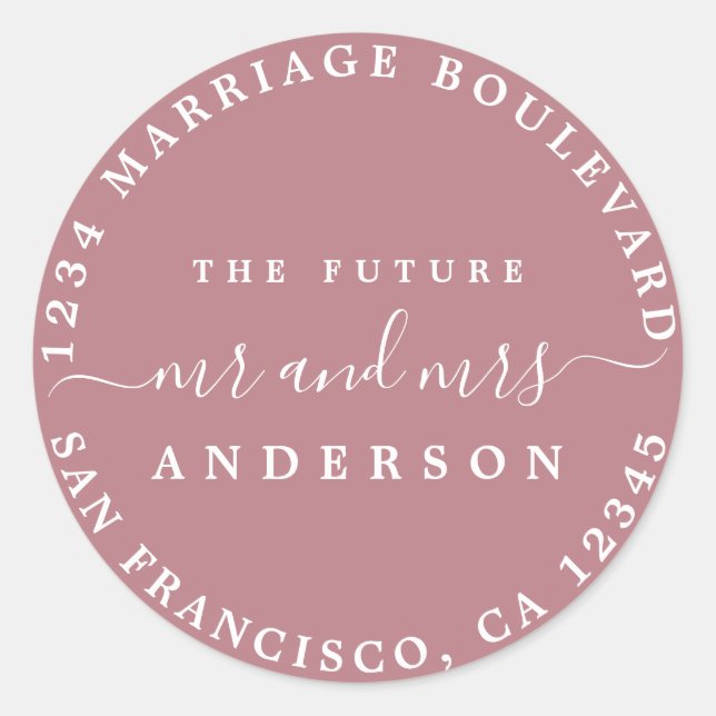Sticker Rond Chic Script Future M. Mme Retour Adresse Purple (Devant)
