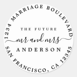 Sticker Rond Chic Script Future M. Mme Retour Adresse White