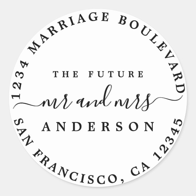 Sticker Rond Chic Script Future M. Mme Retour Adresse White (Devant)