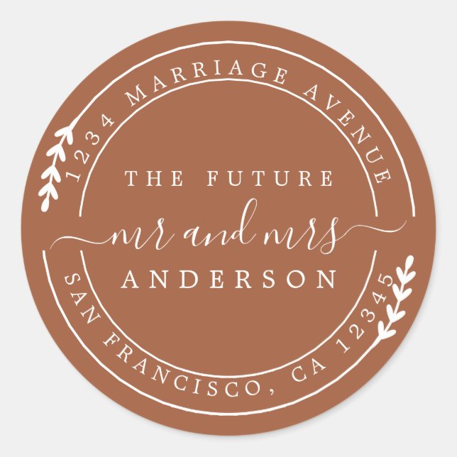 Sticker Rond Chic Script Future M. Mme TerraCotta Adresse de re (Devant)