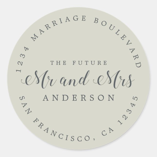 Sticker Rond Chic Script Future Mr Mrs Adresse de Retour de Mar (Devant)