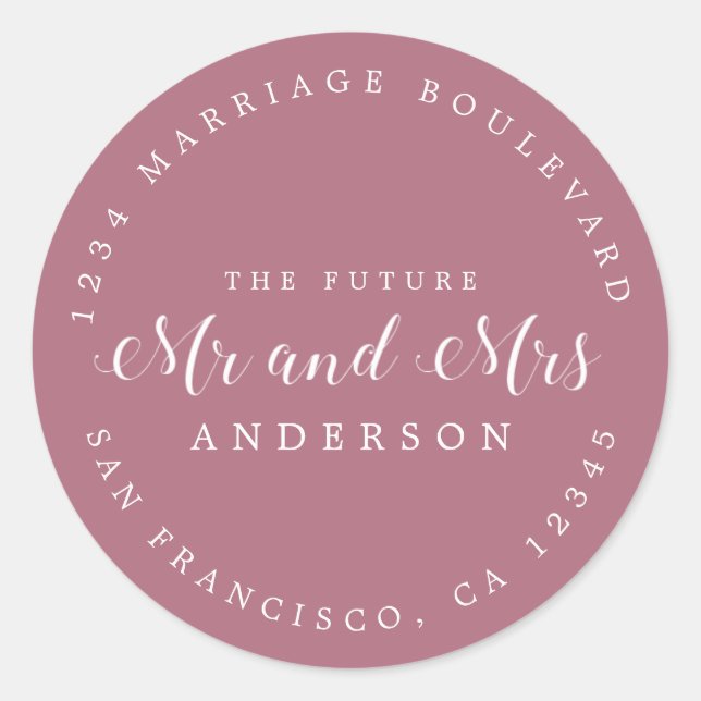 Sticker Rond Chic Script Future Mr Mrs Adresse de Retour de Mar (Devant)