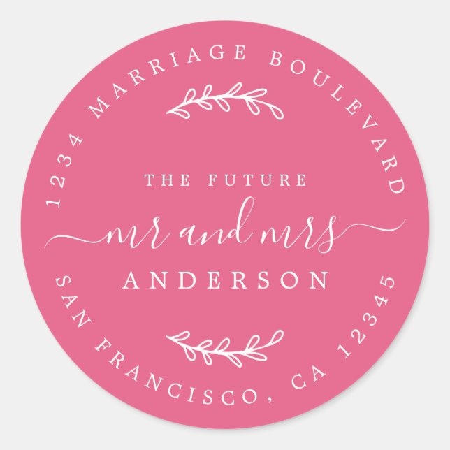 Sticker Rond Chic Script Future Mr Mrs Adresse de Retour de Mar (Devant)
