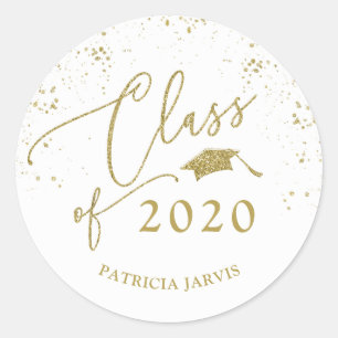 Sticker Rond Chic Script Graduation Festive Gold Parties scinti