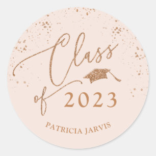 Sticker Rond Chic Script Graduation Festive Rose Gold Pailleté