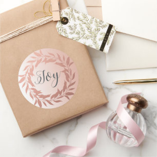 Sticker Rond Chic Script Joie Rose Gold Wreath Christmas Pink