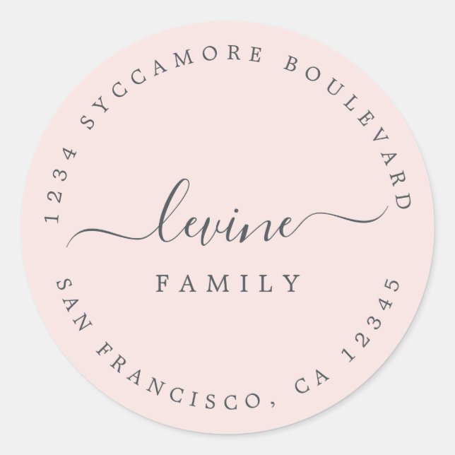 Sticker Rond Chic Script Nom de famille Adresse de retour (Devant)