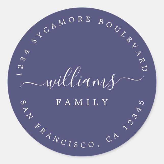 Sticker Rond Chic Script Nom de famille Adresse de retour (Devant)