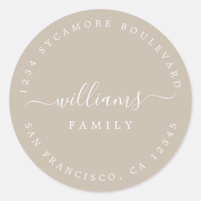 Sticker Rond Chic Script Nom de famille Adresse de retour (Devant)