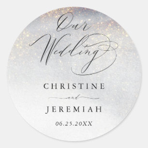 Sticker Rond Chic Silver Gold Sparkle Aquarelle Mariage de luxe