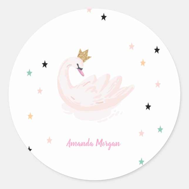 Sticker Rond Chic Swan, Étoiles, Princesse (Devant)