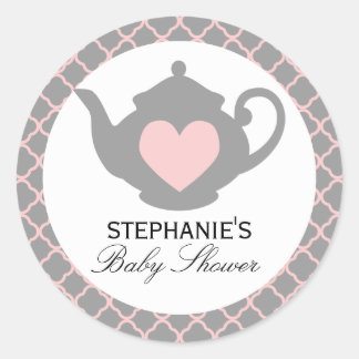 Sticker Rond Chic Teapot rose + Stick Baby shower gris
