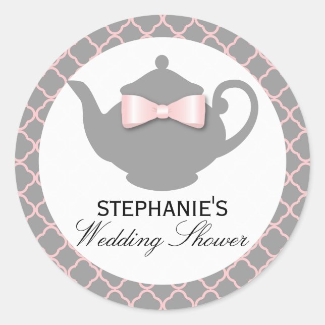 Sticker Rond Chic Teapot rose + Stick Wedding shower gris (Devant)