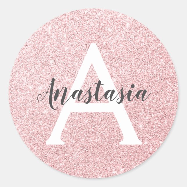 Sticker Rond Chic & Tendance Rose Gold Paillettes Monogramme (Devant)
