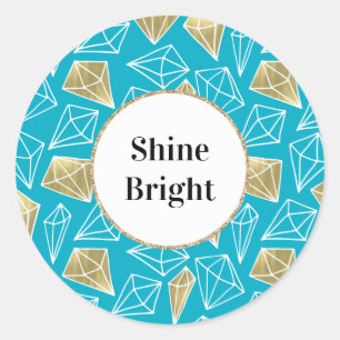 Sticker Rond Chic Turquoise Aqua Blue Gold Diamonds